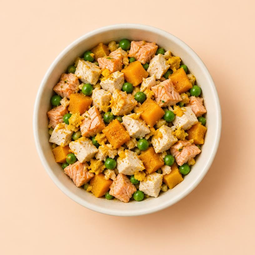 黃金薑黃三文魚雞胸鮮食食材示意